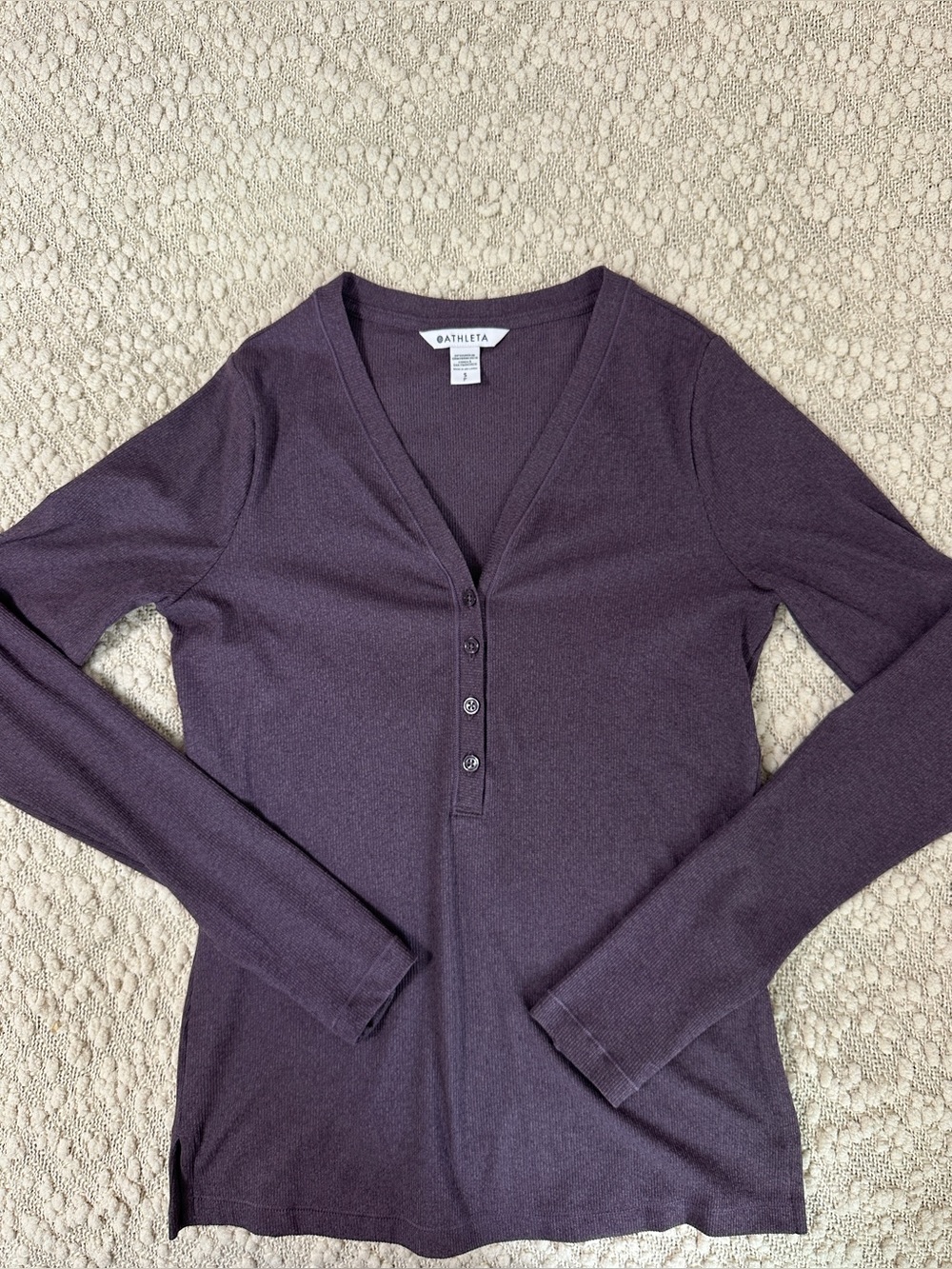 Athleta Uptempo Ribbed Henley Top Small Purple Long Sleeve V-Neck Athleisure